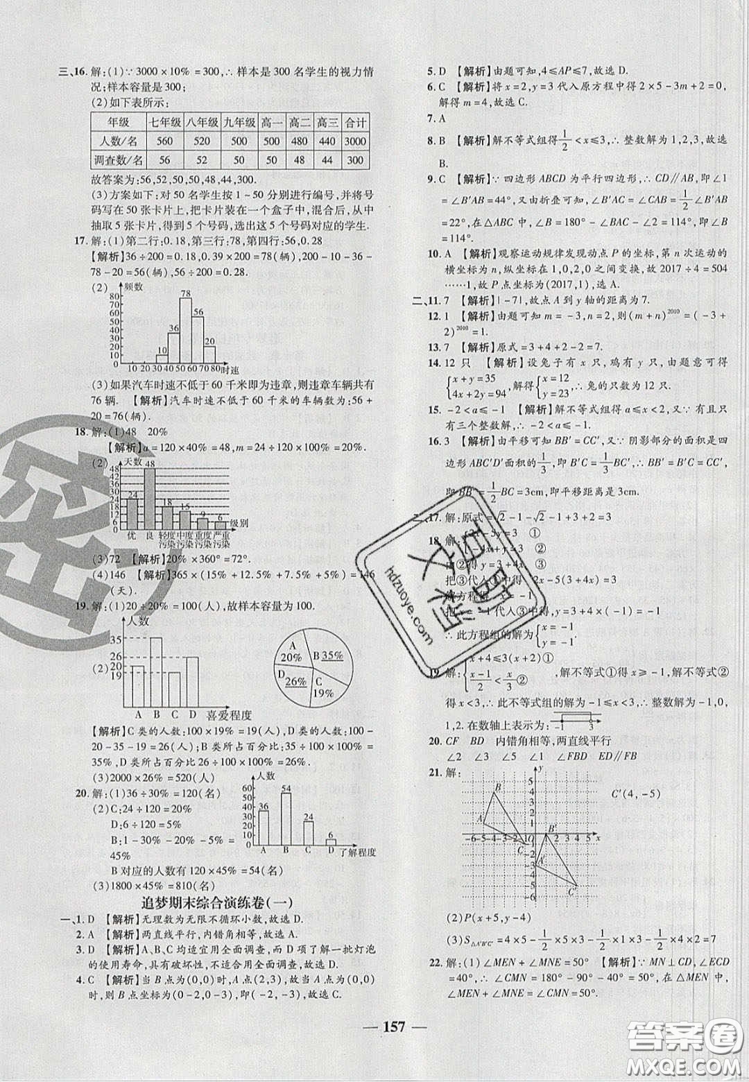 2020年追夢之旅鋪路卷七年級數(shù)學(xué)下冊人教版河南專版答案