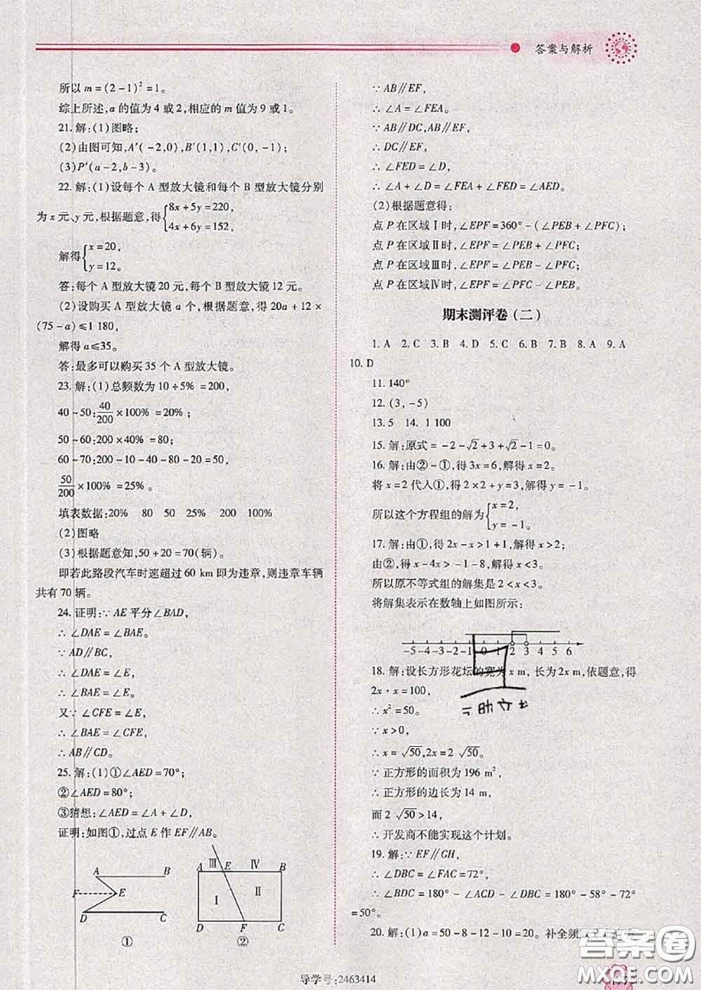陜西師范大學出版社2020春績優(yōu)學案七年級數(shù)學下冊人教版答案