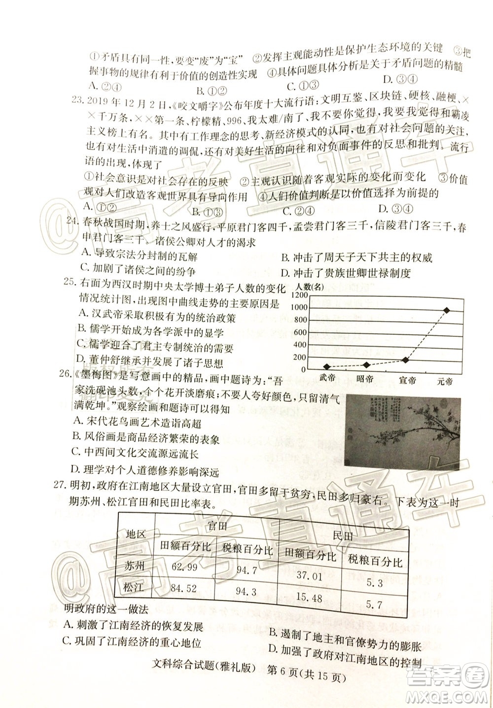 炎德英才大聯(lián)考雅禮中學2020屆高考模擬卷二文科綜合試題及答案
