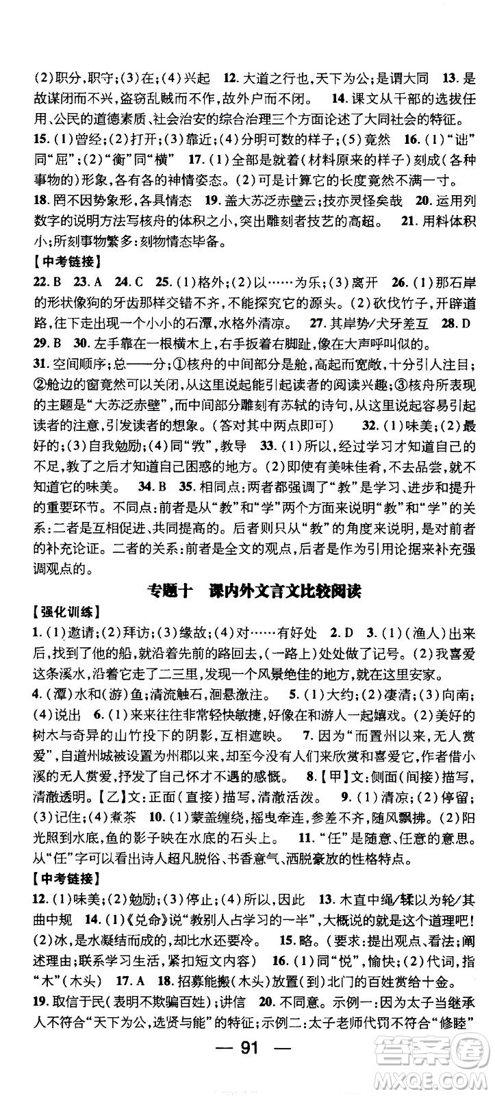 2020年期末沖刺王暑假作業(yè)語文八年級(jí)RJ人教版參考答案