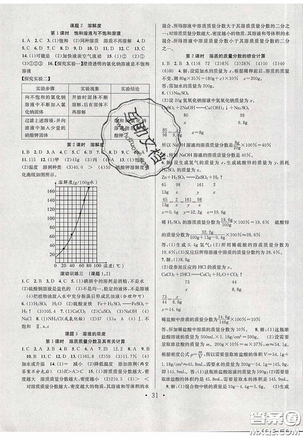 2020宏遠(yuǎn)龍七天學(xué)案學(xué)練考九年級化學(xué)下冊人教版答案
