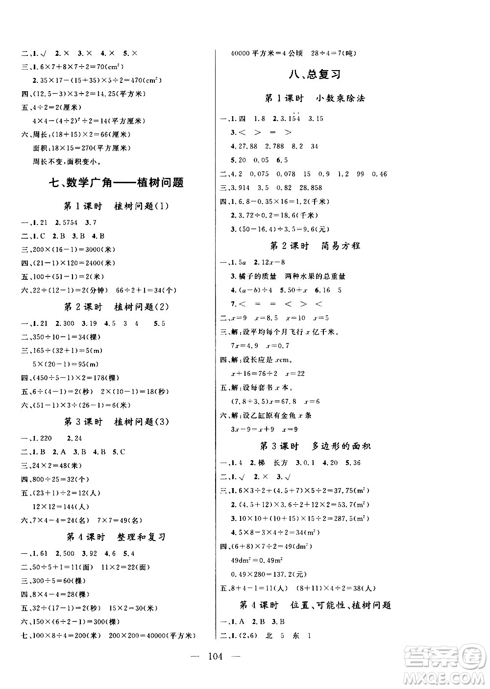 2020年狀元陪練課時優(yōu)化設(shè)計數(shù)學五年級上冊RJ人教版參考答案