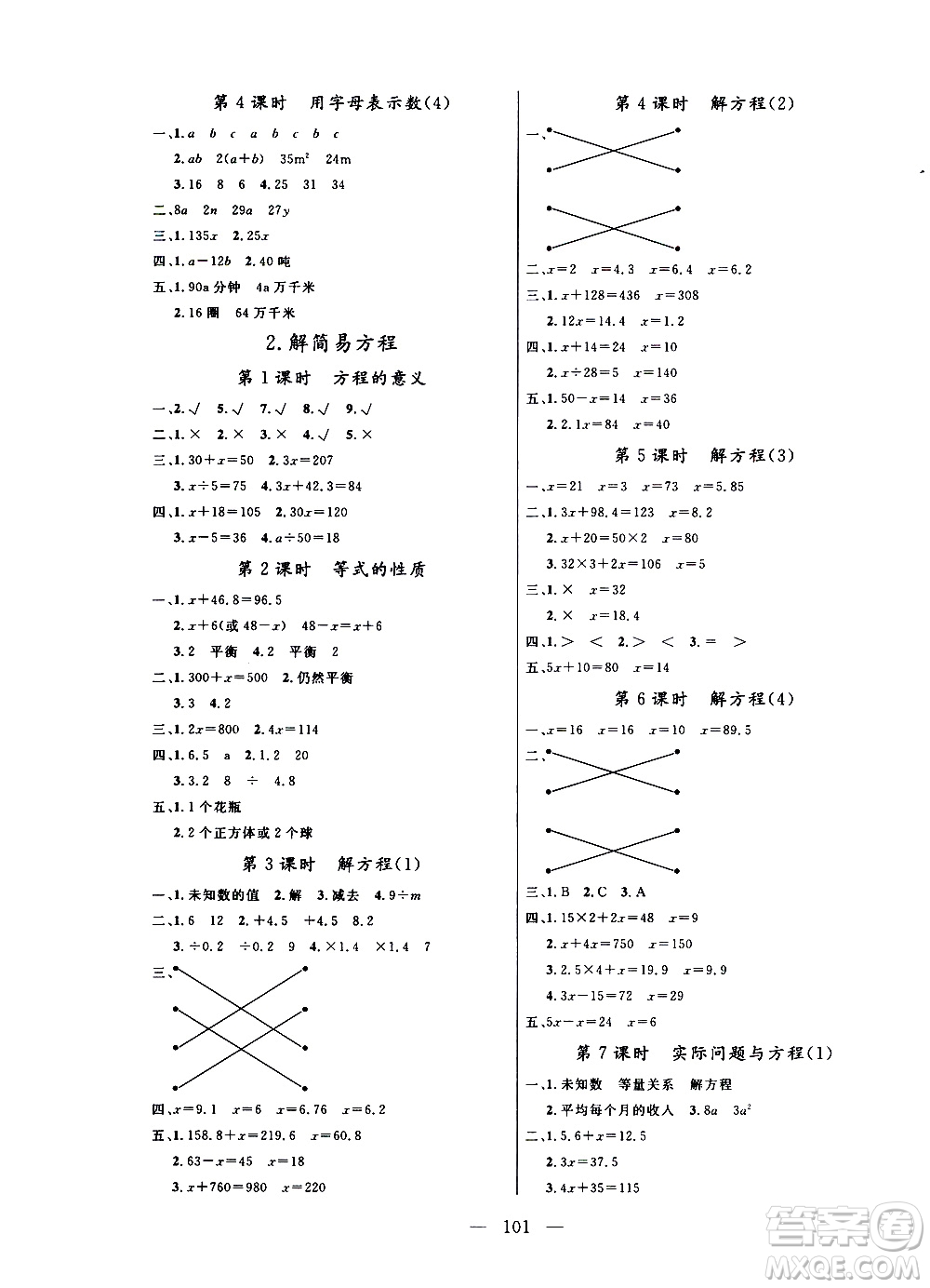 2020年狀元陪練課時優(yōu)化設(shè)計數(shù)學五年級上冊RJ人教版參考答案