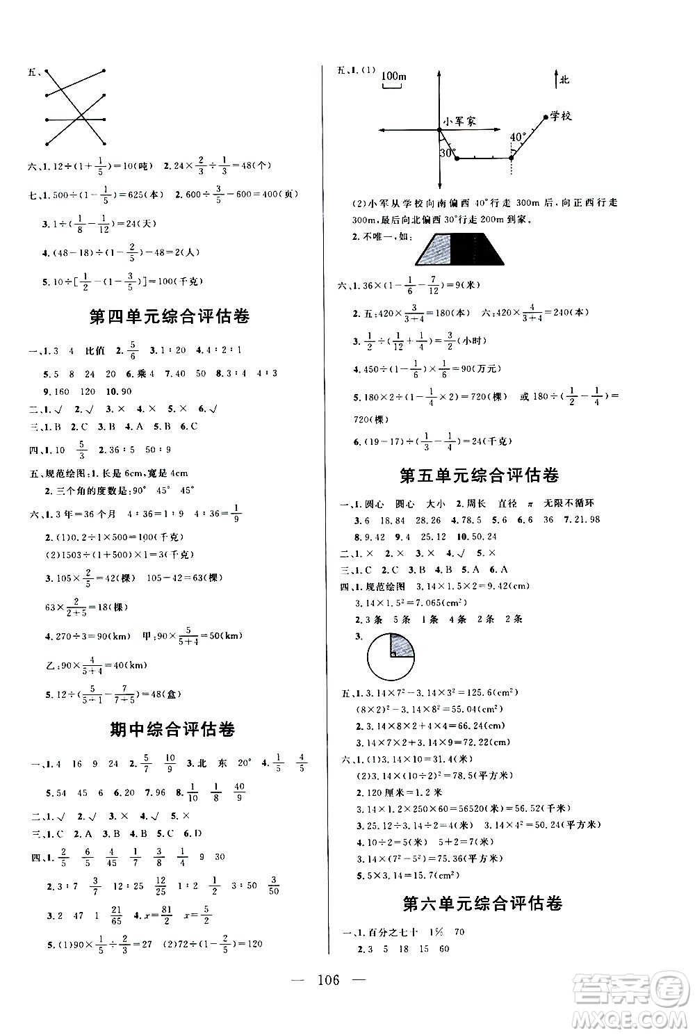 2020年狀元陪練課時優(yōu)化設(shè)計數(shù)學(xué)六年級上冊RJ人教版參考答案