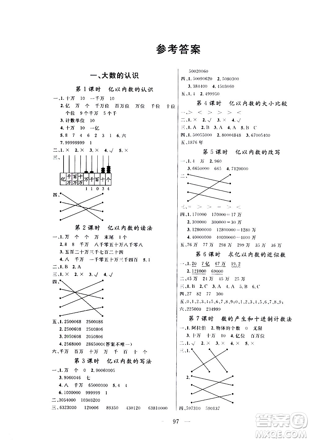 2020年狀元陪練課時優(yōu)化設計數(shù)學四年級上冊RJ人教版參考答案