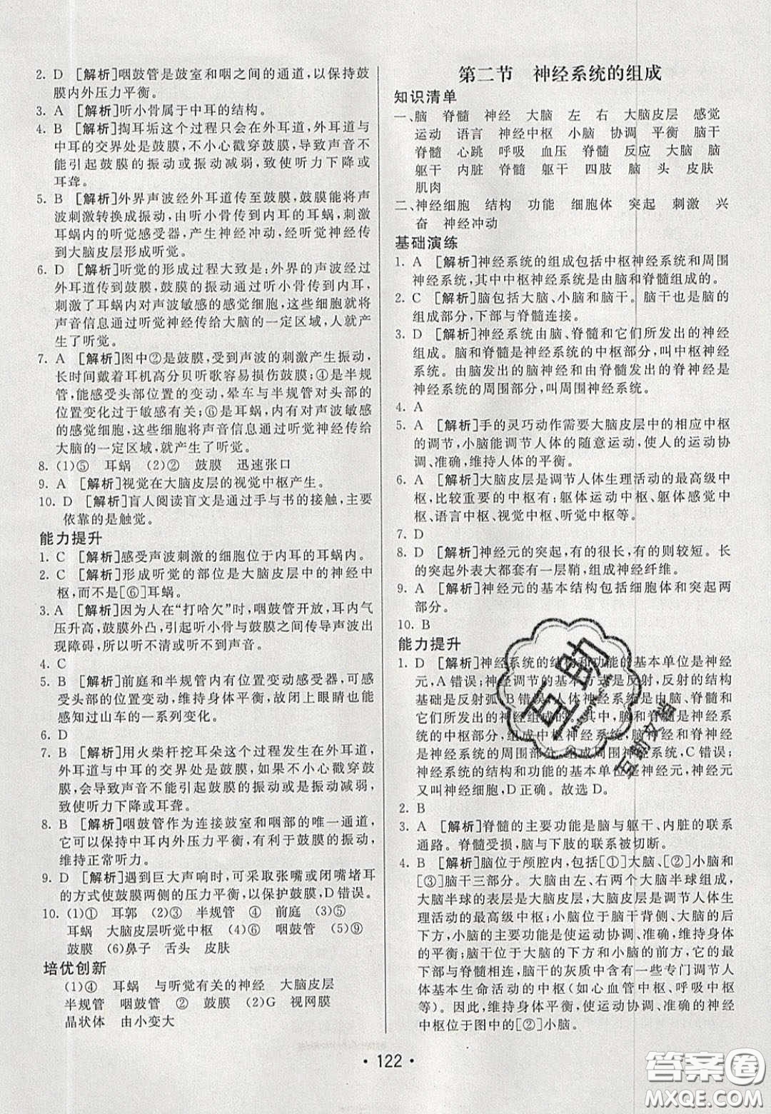 2020年同行學(xué)案學(xué)練測(cè)七年級(jí)生物下冊(cè)魯科版答案