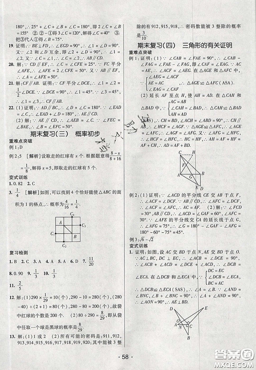 2020年同行學(xué)案學(xué)練測七年級數(shù)學(xué)下冊魯教版煙臺專版答案