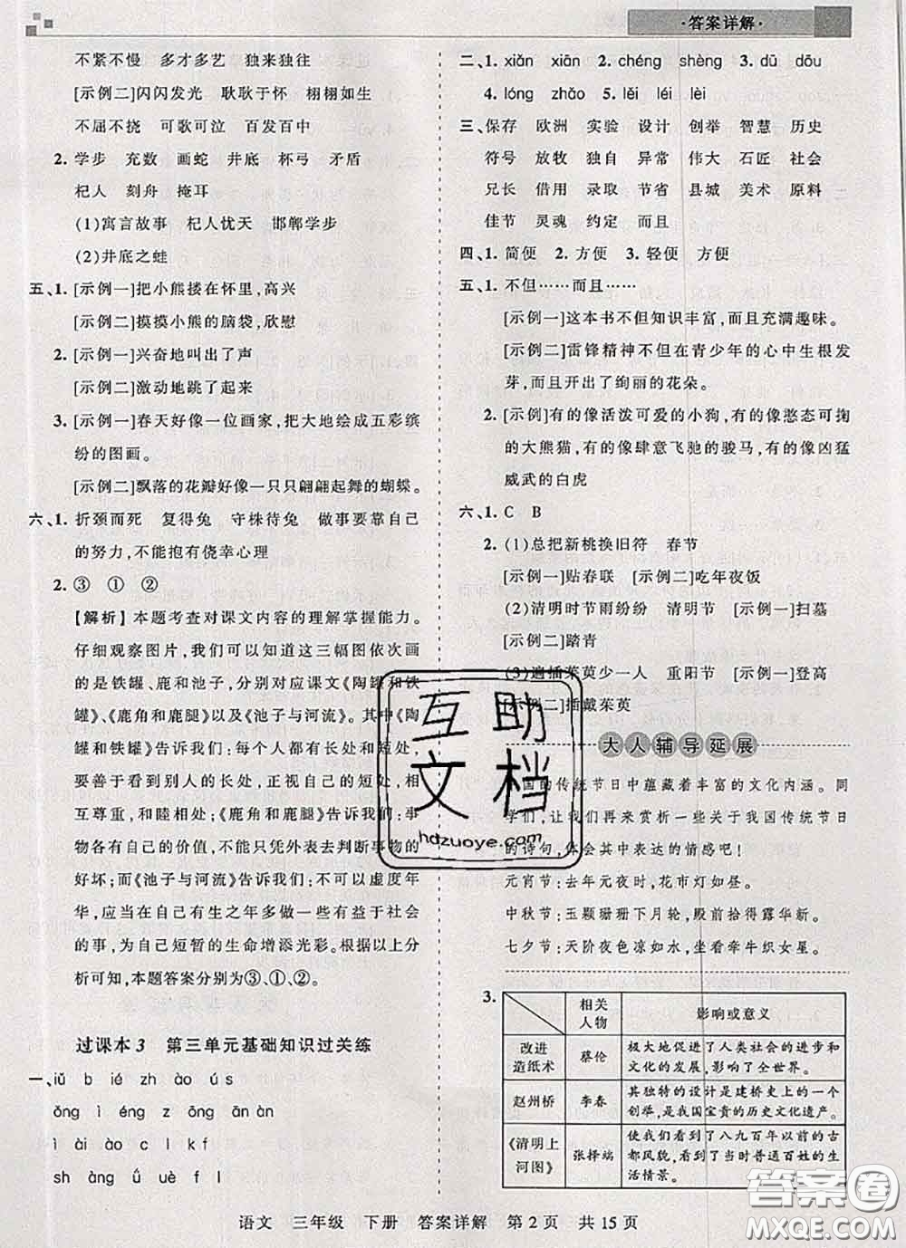 2020年王朝霞各地期末試卷精選三年級(jí)語(yǔ)文下冊(cè)人教版湖北專(zhuān)版答案