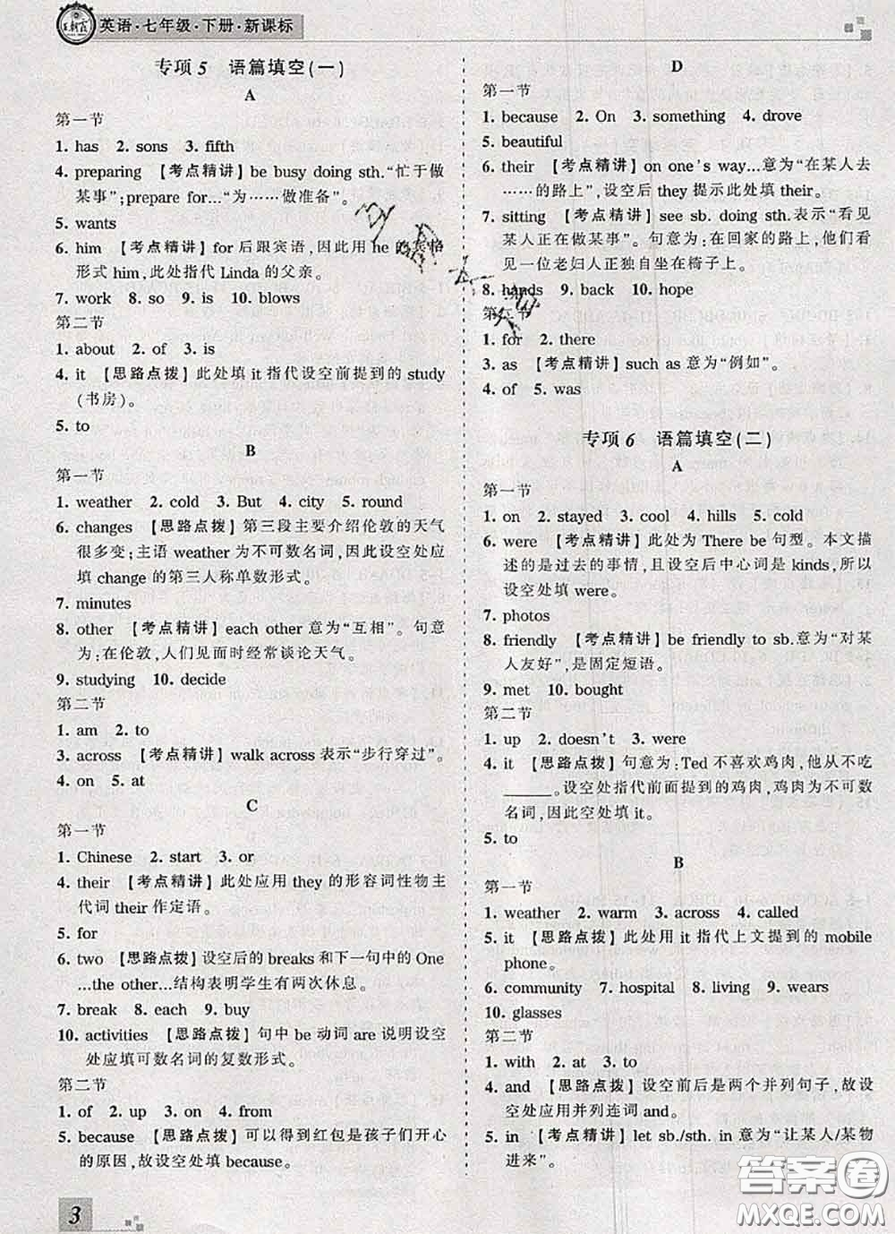 2020年王朝霞各地期末試卷精選七年級英語下冊人教版河南專版答案