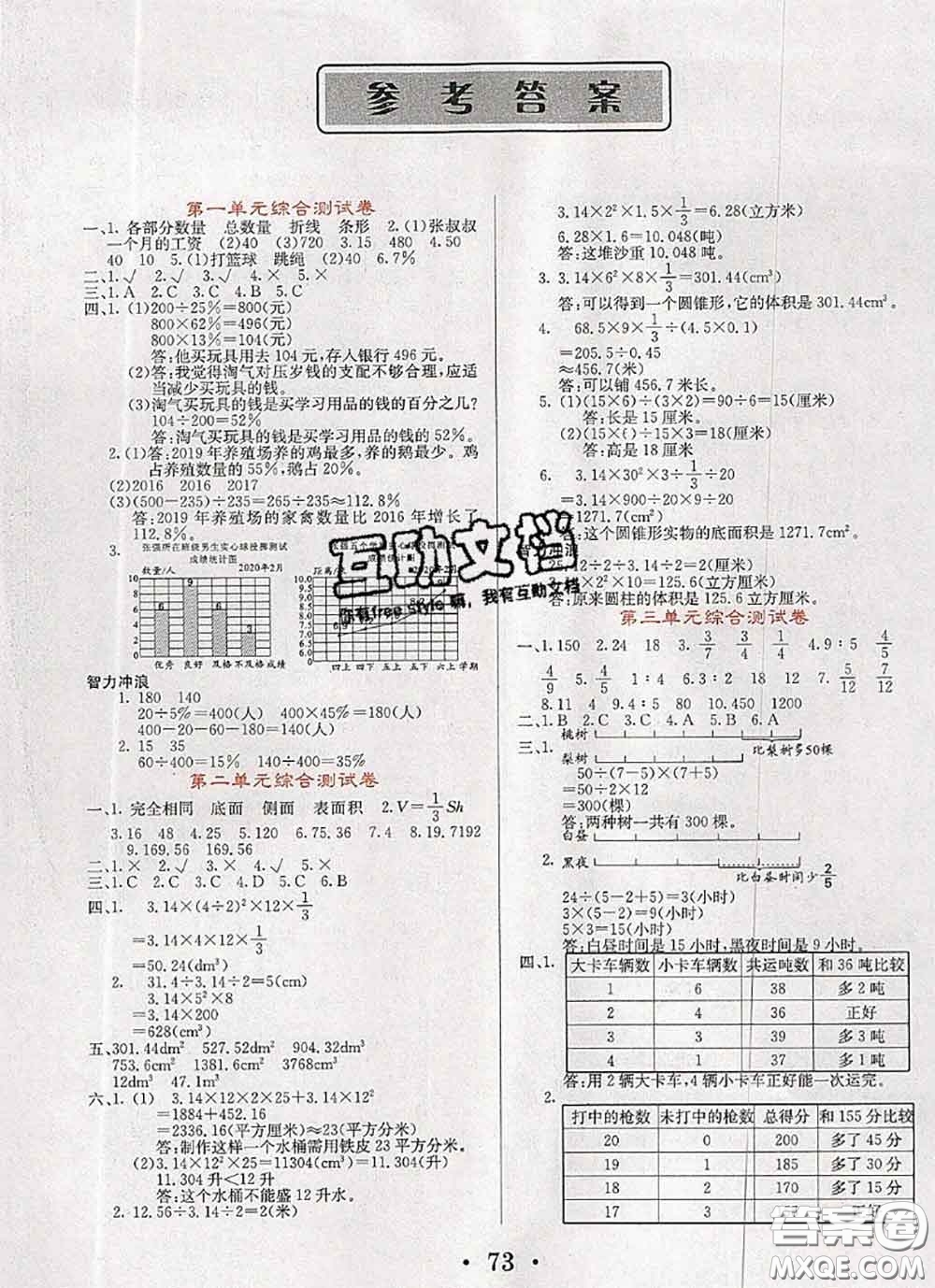 遼寧少年兒童出版社2020年名校名卷六年級數(shù)學(xué)下冊蘇教版答案