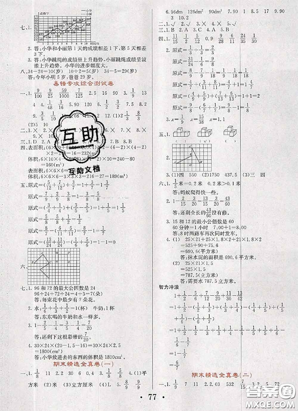 遼寧少年兒童出版社2020年名校名卷五年級數(shù)學(xué)下冊人教版答案