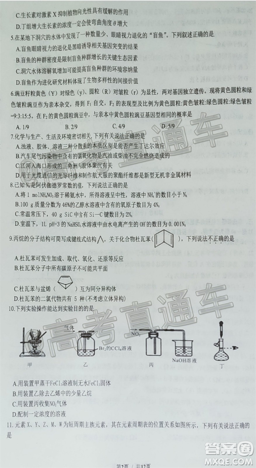 成都石室中學高2020屆高考適應性考試二理科綜合試題及答案