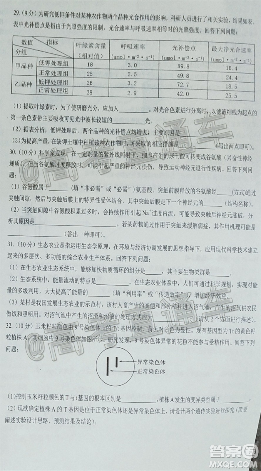 成都石室中學高2020屆高考適應性考試二理科綜合試題及答案