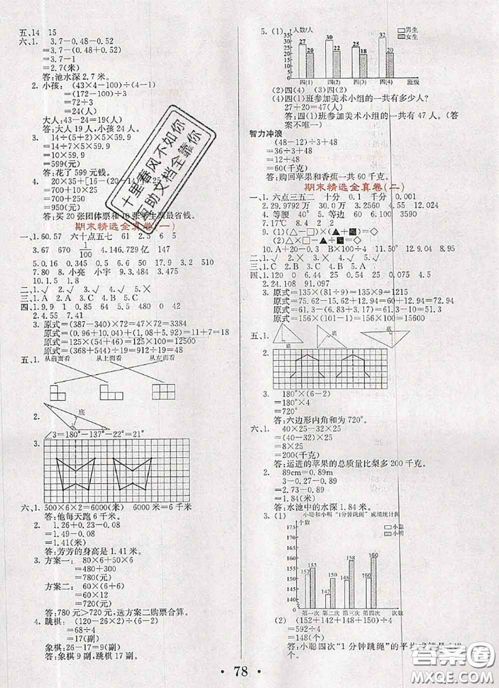 遼寧少年兒童出版社2020年名校名卷四年級(jí)數(shù)學(xué)下冊(cè)人教版答案