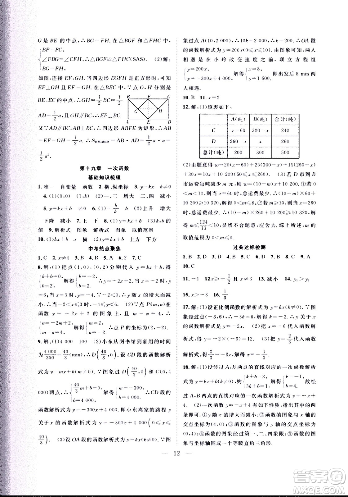 2020年假期伴你行暑假復(fù)習(xí)計(jì)劃數(shù)學(xué)八年級(jí)人教版參考答案