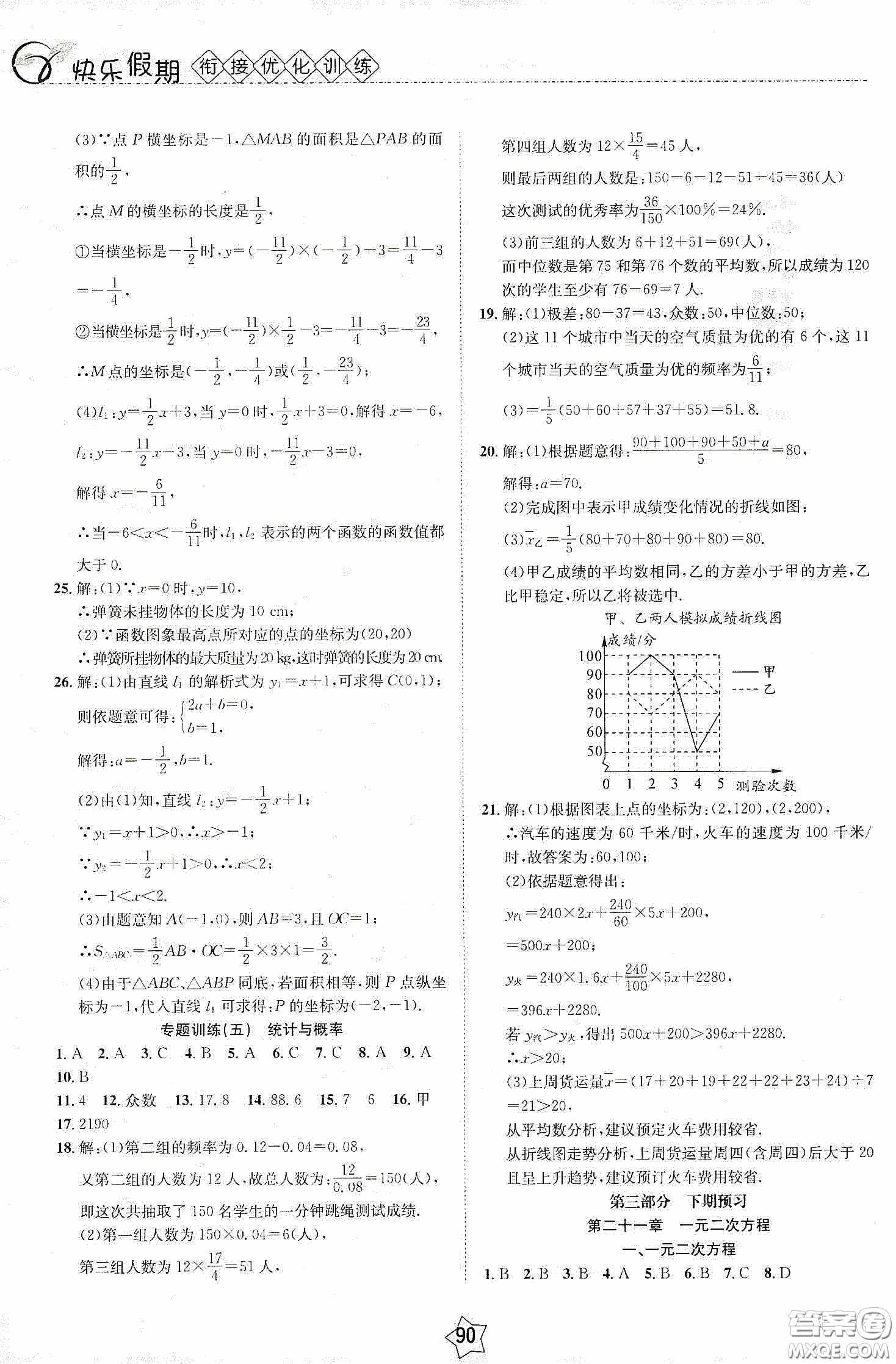 2020快樂假期銜接優(yōu)化訓練暑假數(shù)學8升9答案