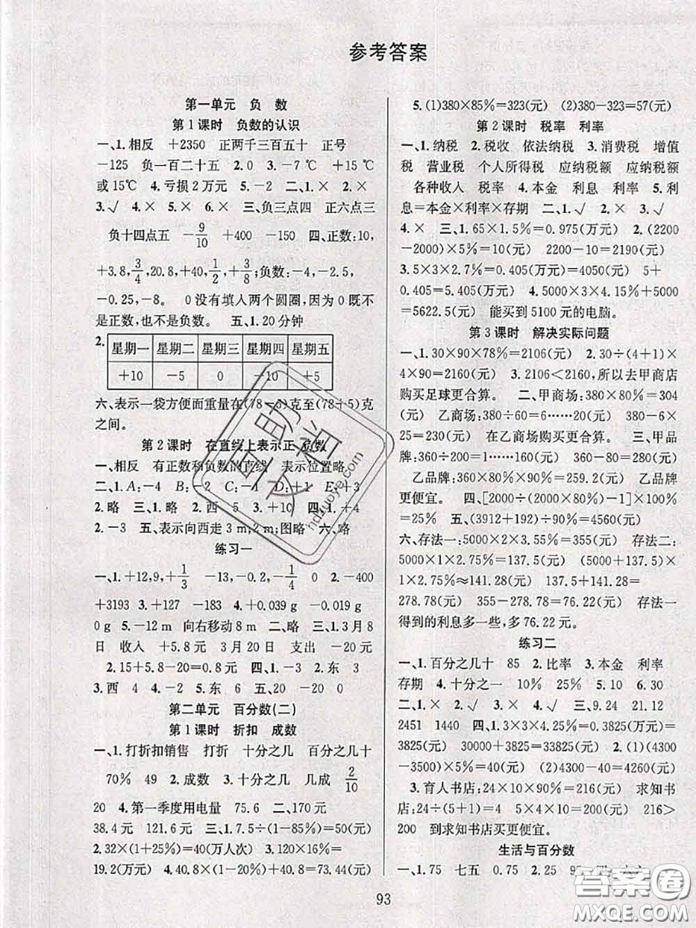 2020年陽(yáng)光課堂課時(shí)作業(yè)六年級(jí)數(shù)學(xué)下冊(cè)人教版答案