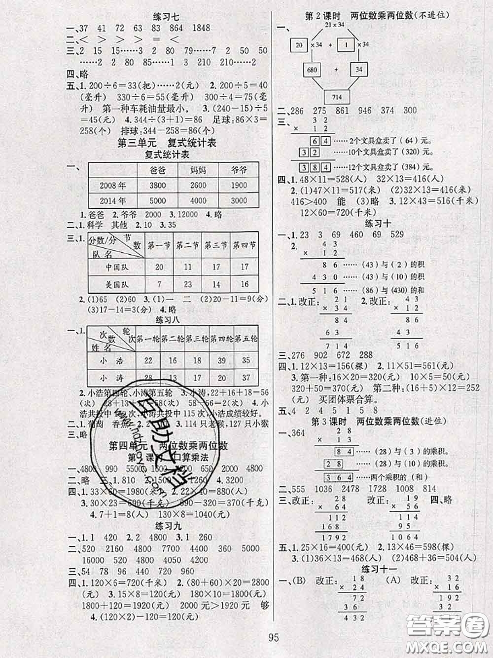 2020年陽(yáng)光課堂課時(shí)作業(yè)三年級(jí)數(shù)學(xué)下冊(cè)人教版答案