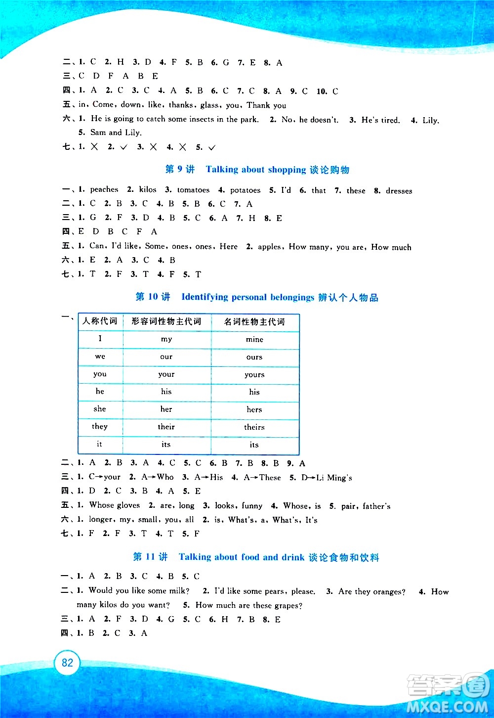 2020年小學(xué)英語暑假拔高銜接15講4升5年級(jí)參考答案