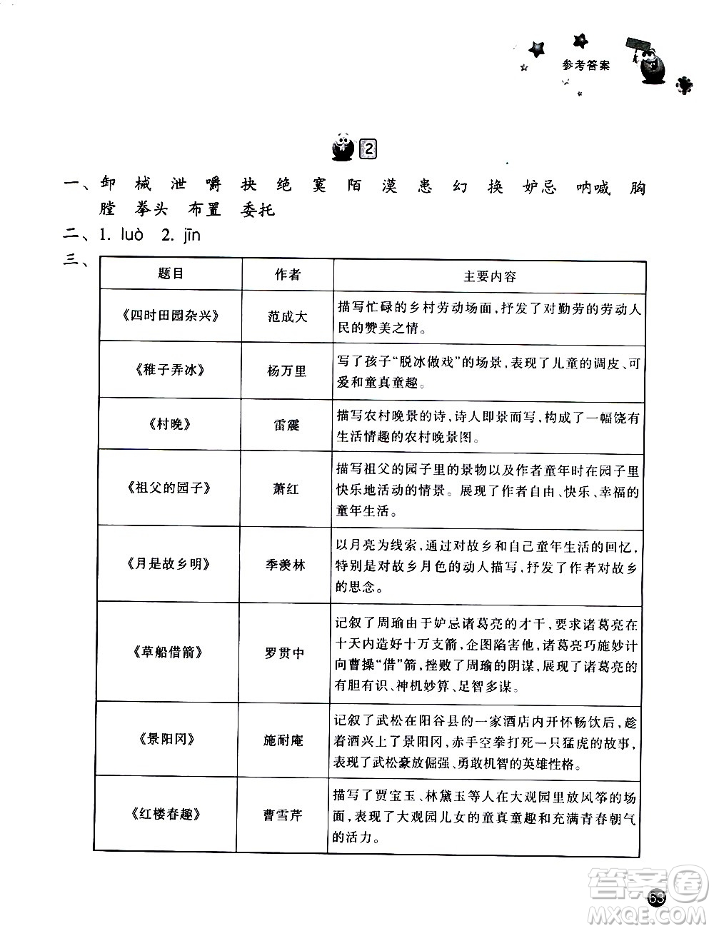浙江教育出版社2020年暑假習訓語文英語五年級R人教版參考答案