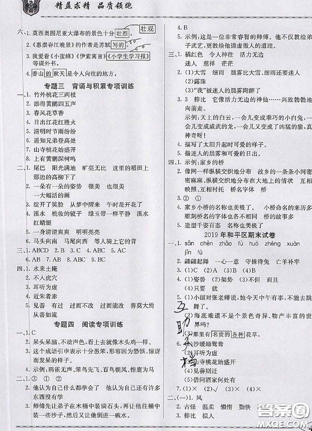 天津人民出版社2020年一飛沖天小復(fù)習(xí)三年級(jí)語(yǔ)文下冊(cè)答案