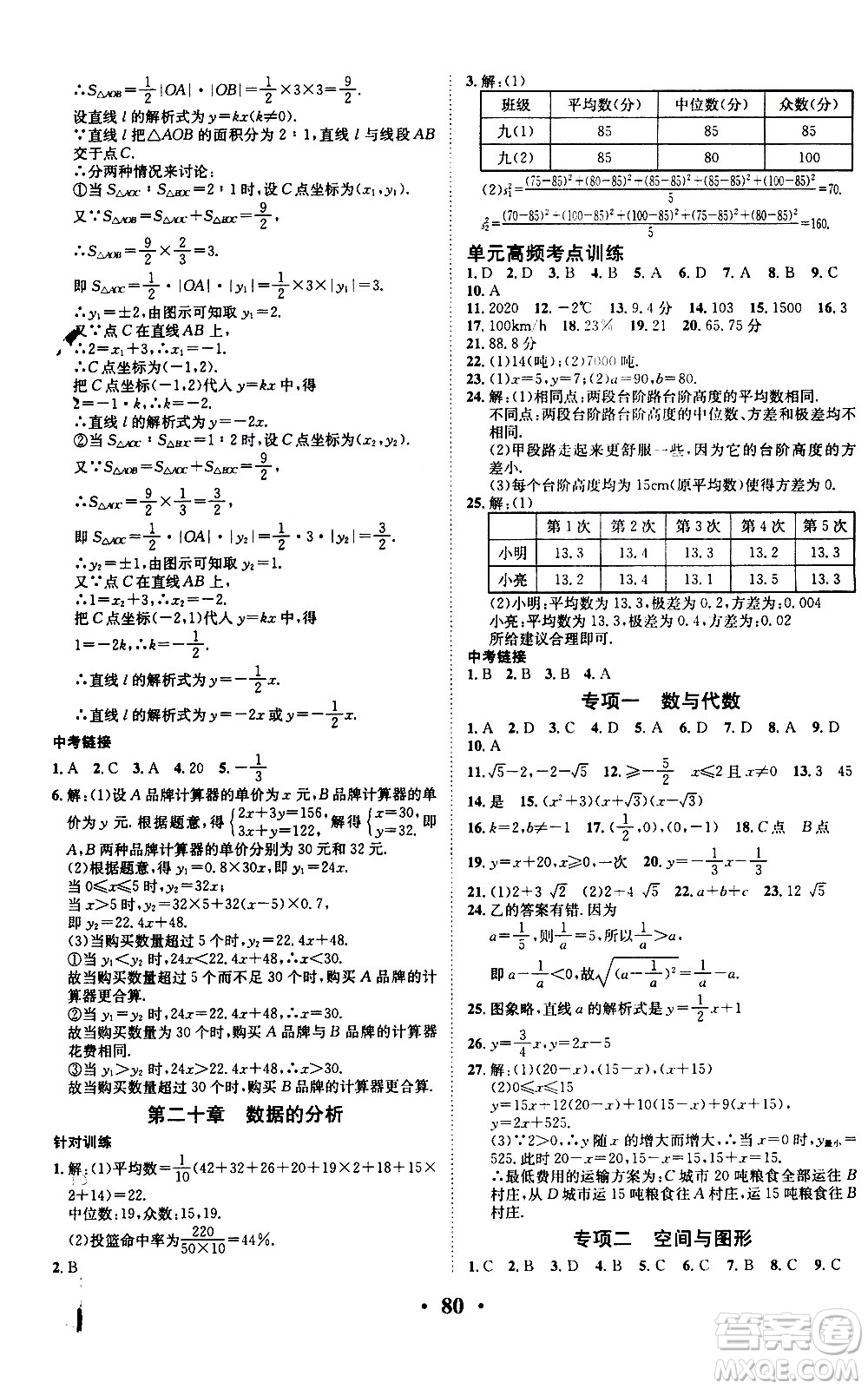 合肥工業(yè)大學(xué)出版社2020年暑假零距離數(shù)學(xué)八年級RJ人教版參考答案