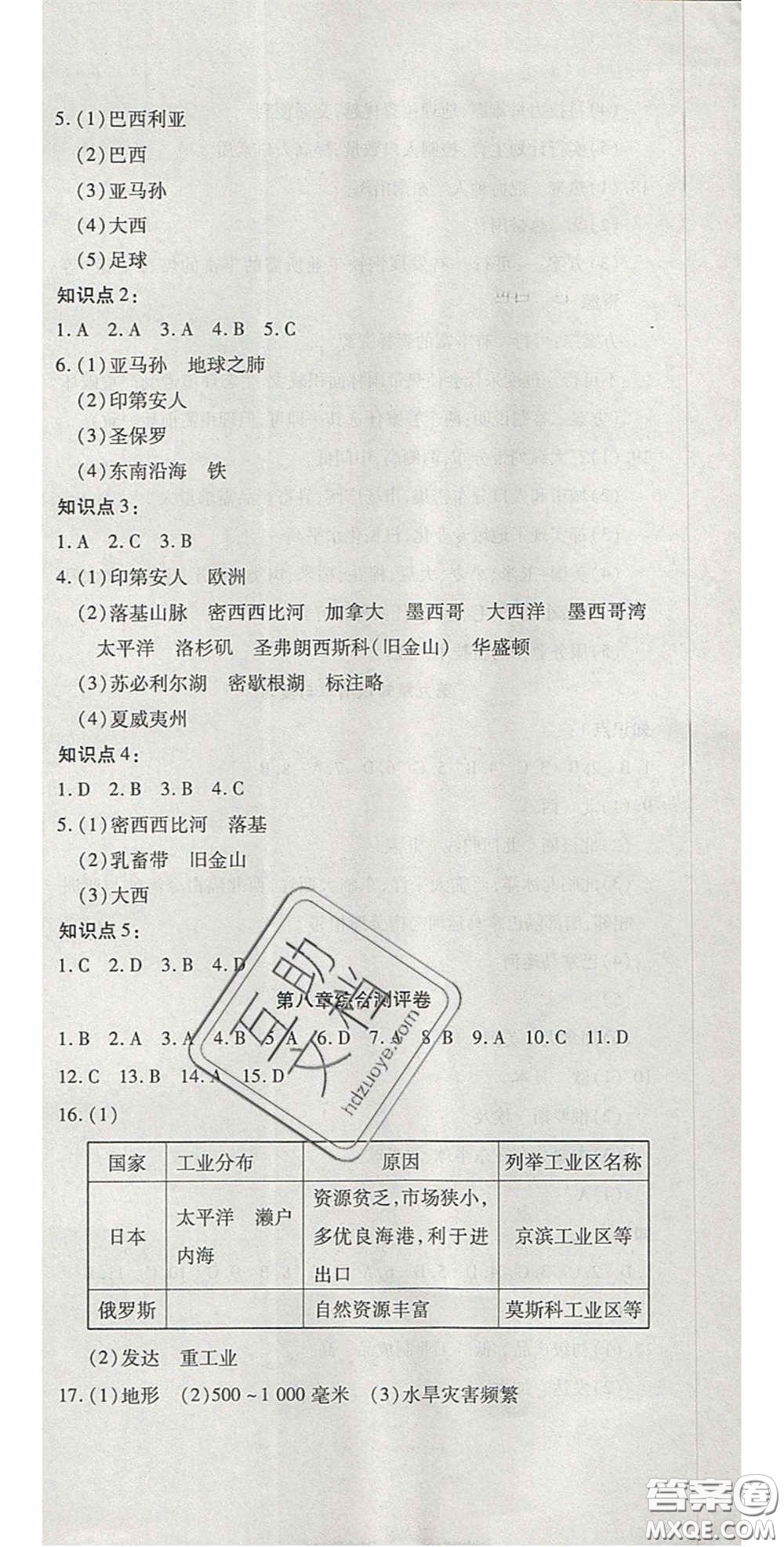 2020開心一卷通全優(yōu)大考卷七年級地理下冊商務星球版答案