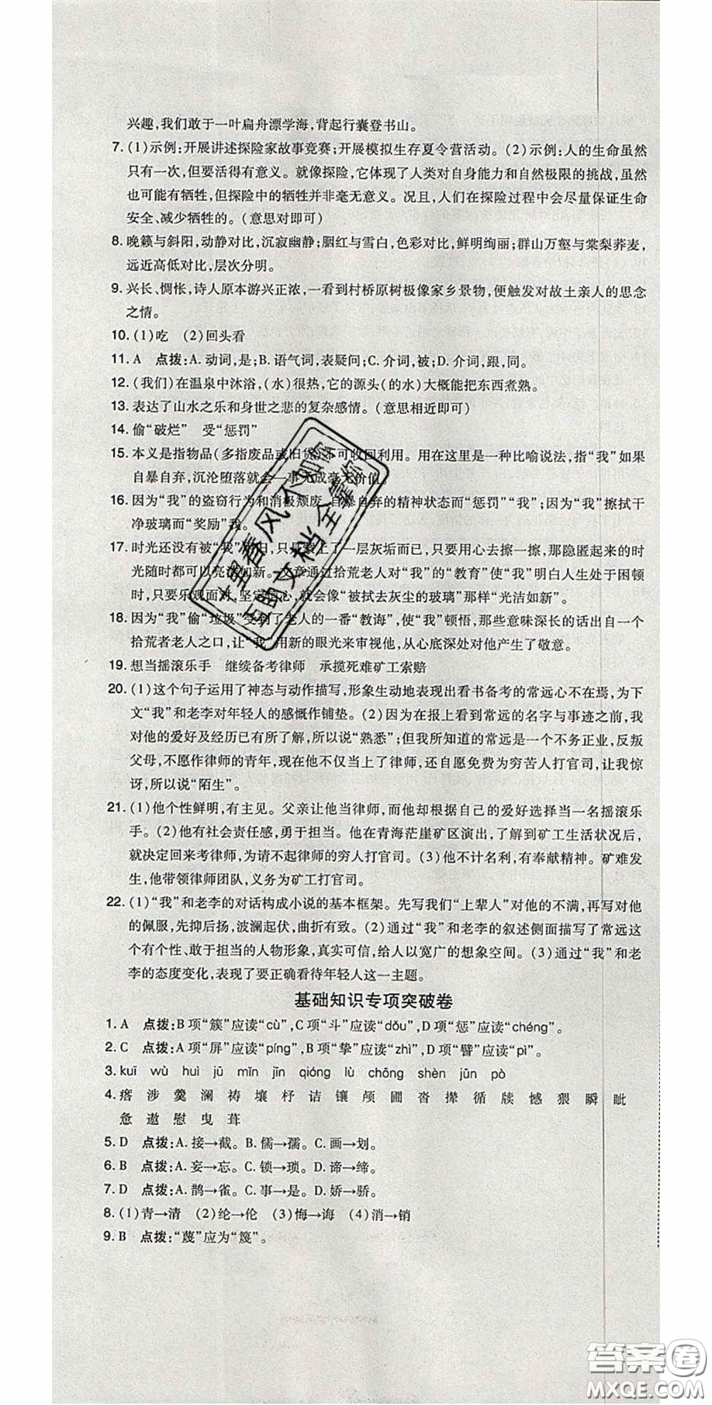 2020開(kāi)心一卷通全優(yōu)大考卷七年級(jí)語(yǔ)文下冊(cè)人教版答案