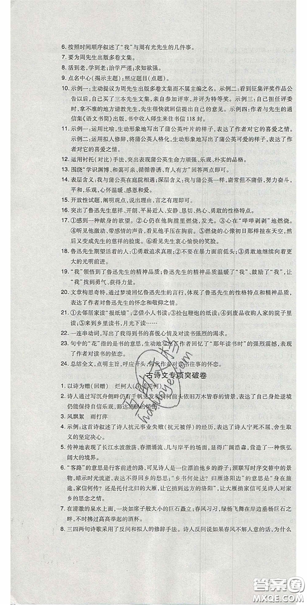2020開(kāi)心一卷通全優(yōu)大考卷七年級(jí)語(yǔ)文下冊(cè)人教版答案