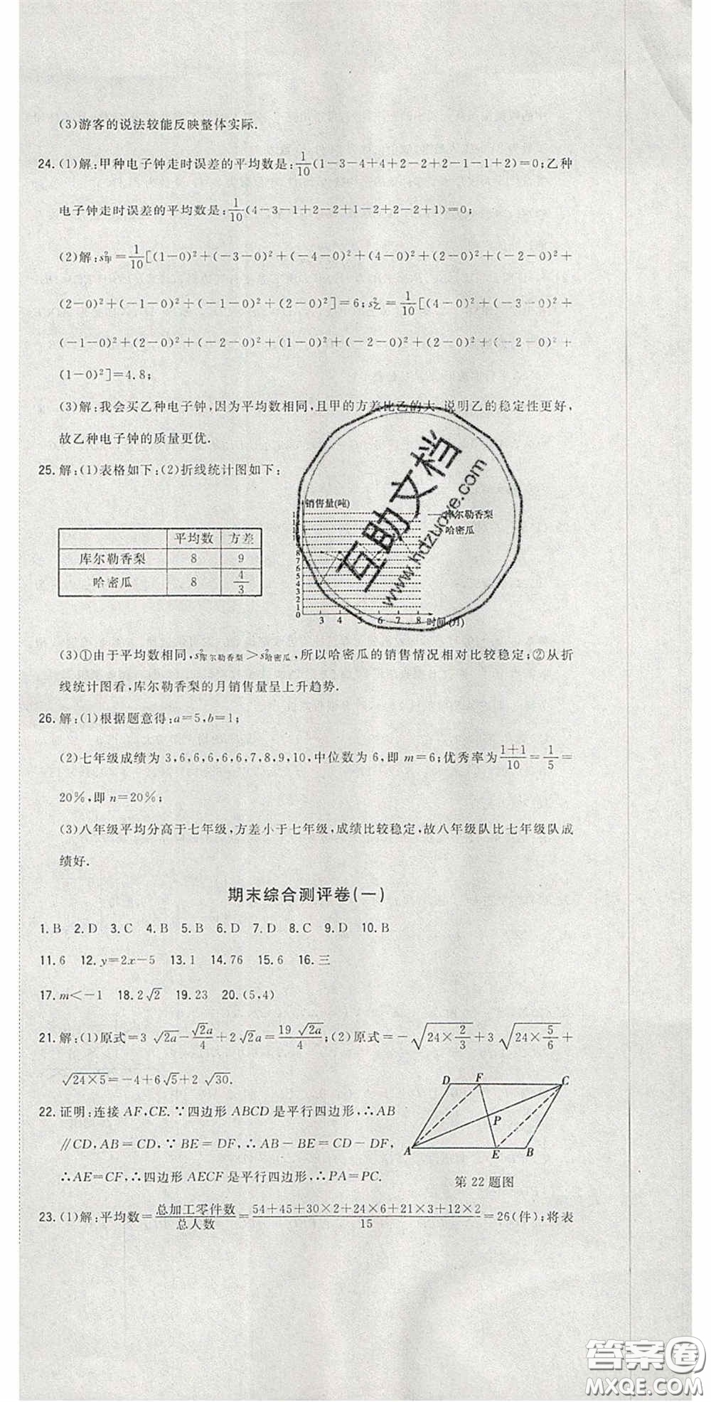 2020開心一卷通全優(yōu)大考卷八年級數學下冊人教版答案