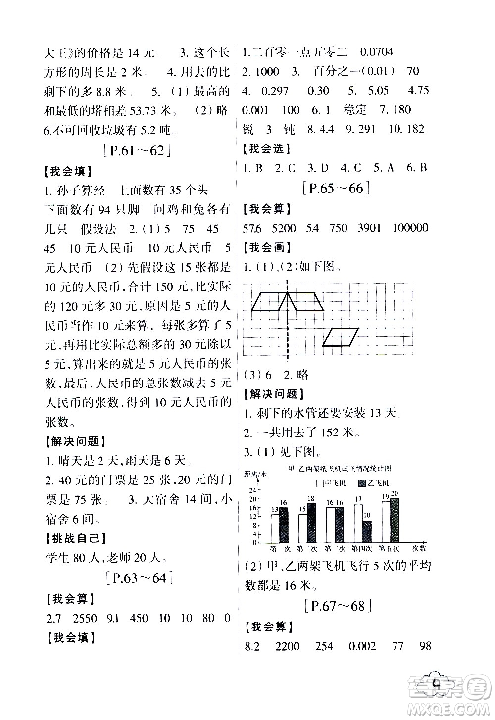 浙江少年兒童出版社2020年暑假學(xué)與練四年級數(shù)學(xué)R人教版科學(xué)J教科版版參考答案