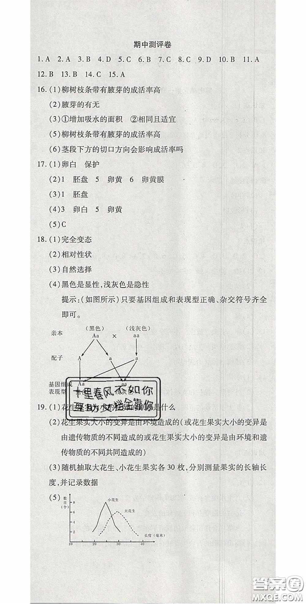 2020開心一卷通全優(yōu)大考卷八年級(jí)生物下冊人教版答案