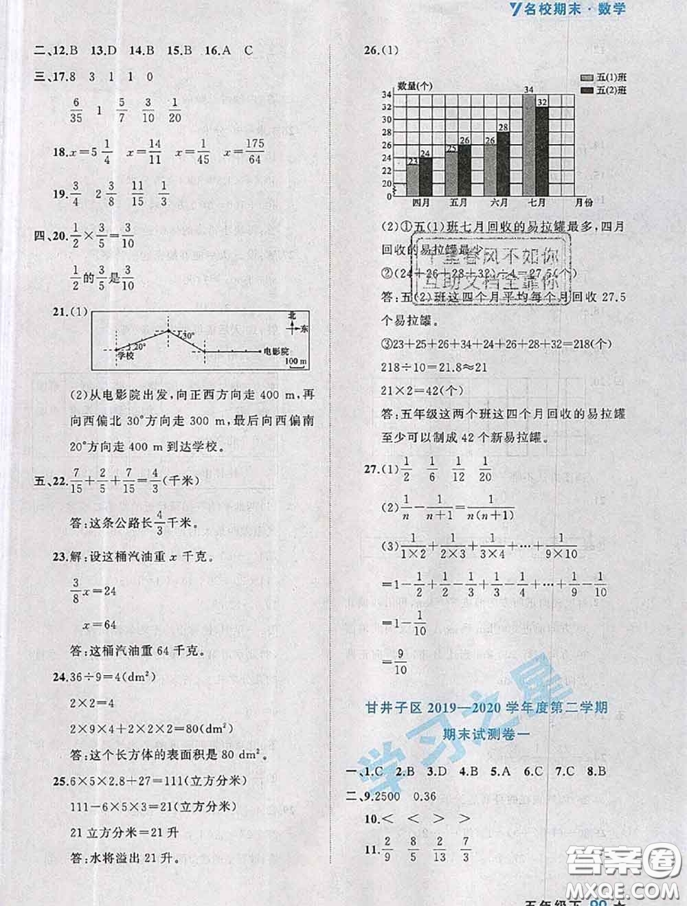 2020年名校期末大連市各區(qū)名校期中期末仿真試卷12套五年級(jí)數(shù)學(xué)下冊(cè)答案