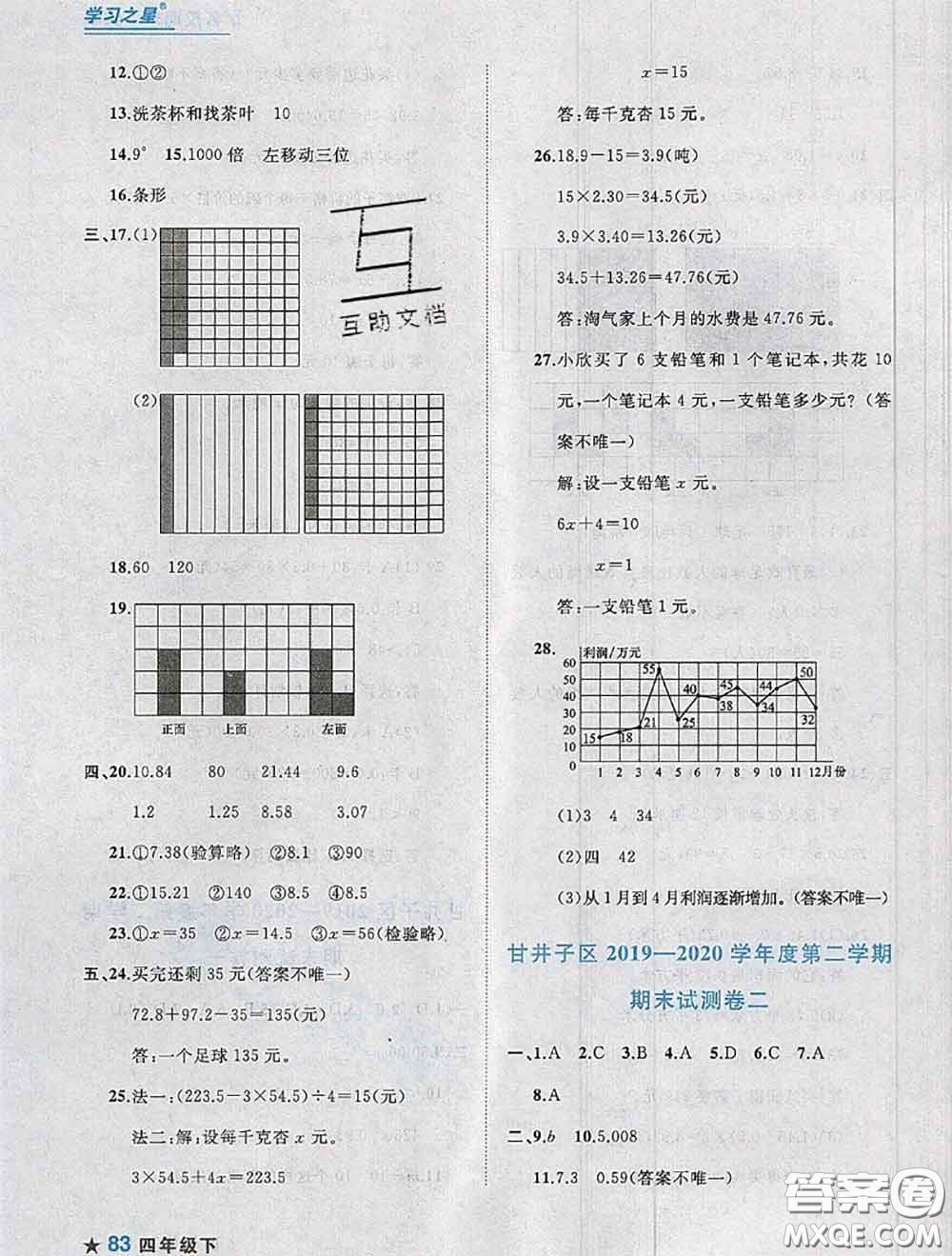 2020年名校期末大連市各區(qū)名校期中期末仿真試卷12套四年級數學下冊答案