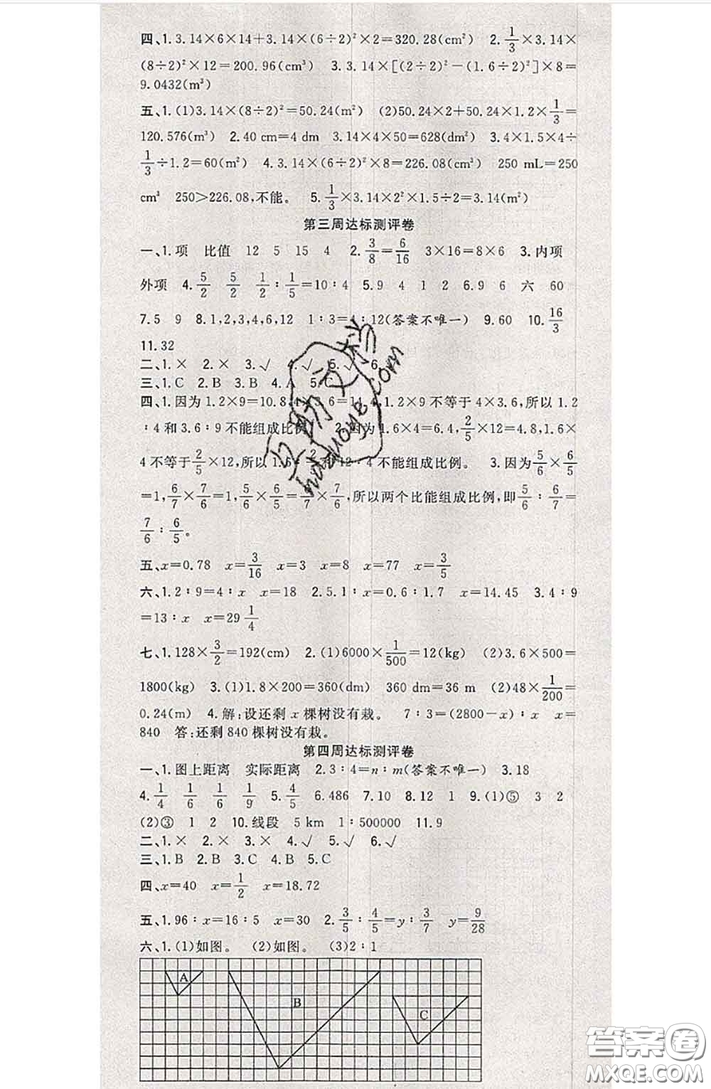 南方出版社2020狀元大考卷六年級數(shù)學下冊北師版答案