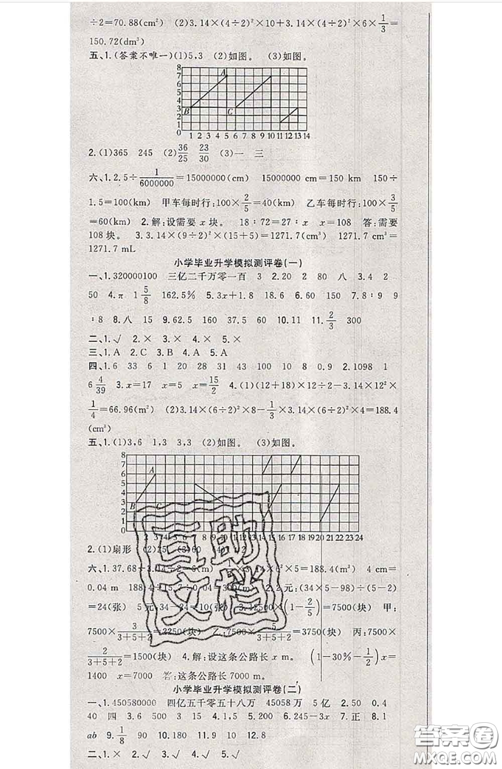 南方出版社2020狀元大考卷六年級數(shù)學下冊北師版答案