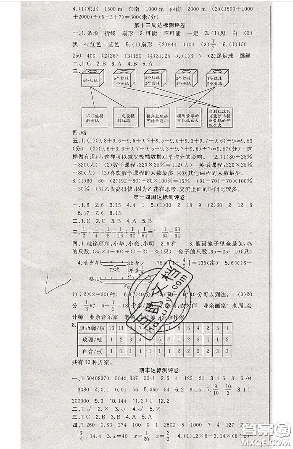 南方出版社2020狀元大考卷六年級數(shù)學下冊北師版答案