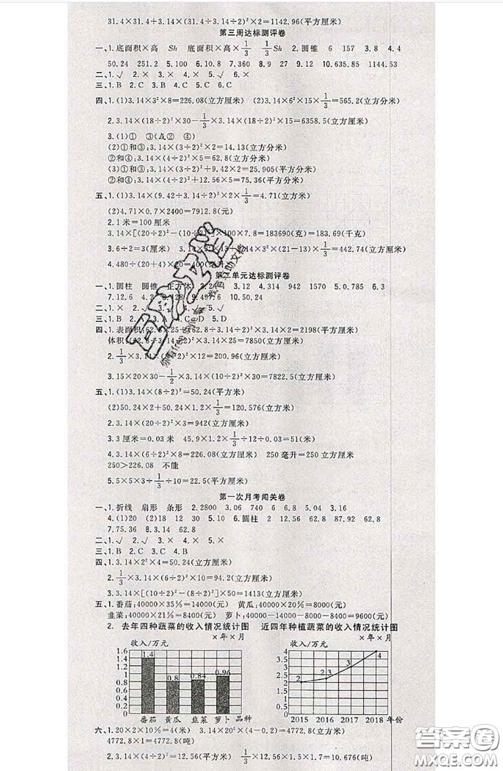 南方出版社2020狀元大考卷六年級(jí)數(shù)學(xué)下冊蘇教版答案
