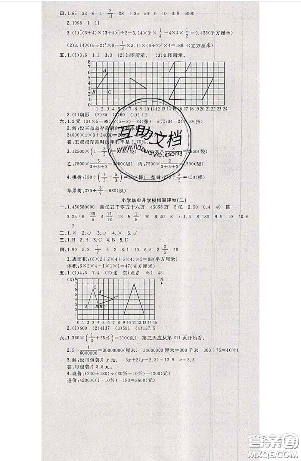 南方出版社2020狀元大考卷六年級(jí)數(shù)學(xué)下冊蘇教版答案