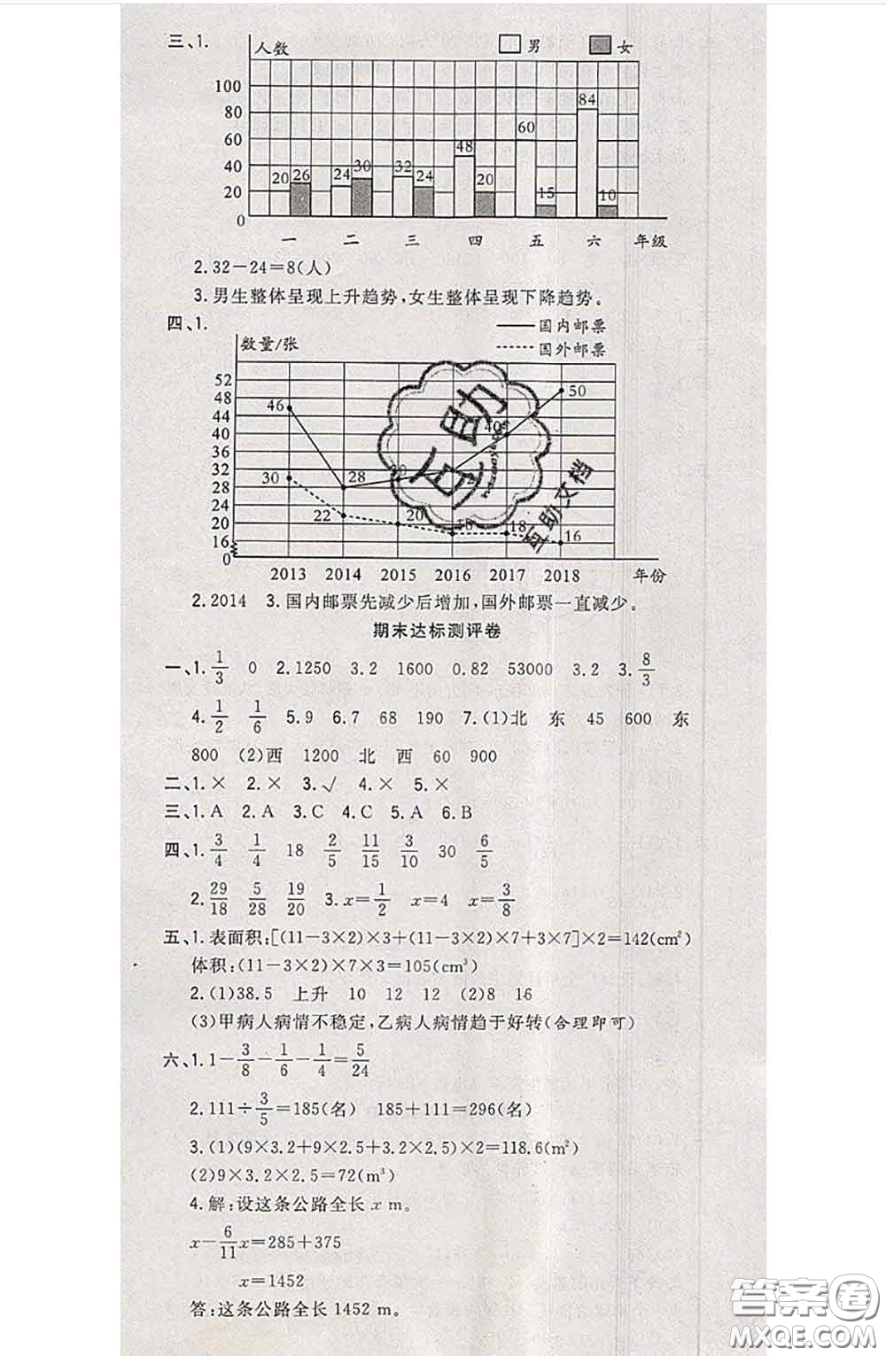 南方出版社2020狀元大考卷五年級(jí)數(shù)學(xué)下冊(cè)北師版答案