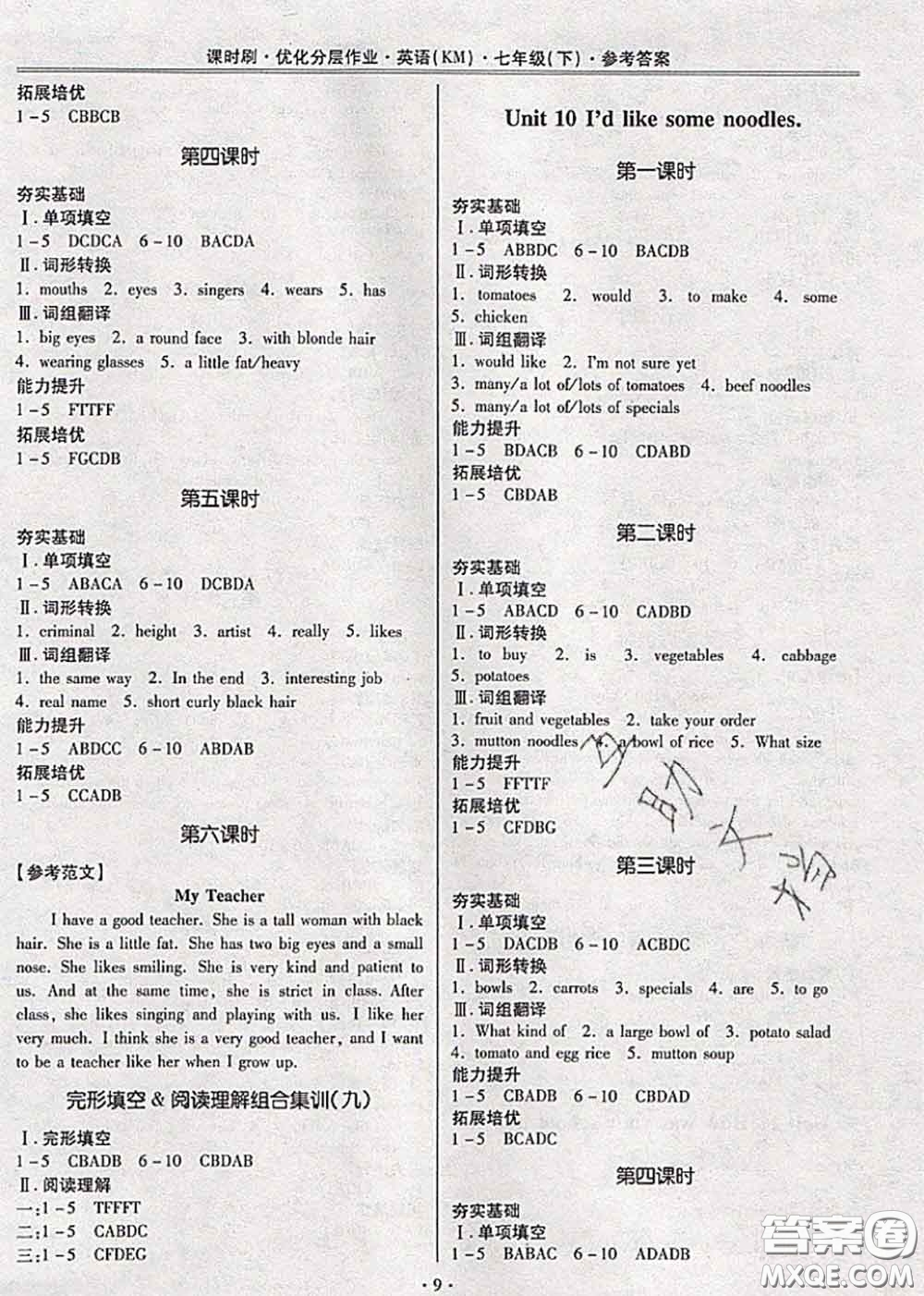 2020年課時刷優(yōu)化分層作業(yè)七年級英語下冊人教版答案