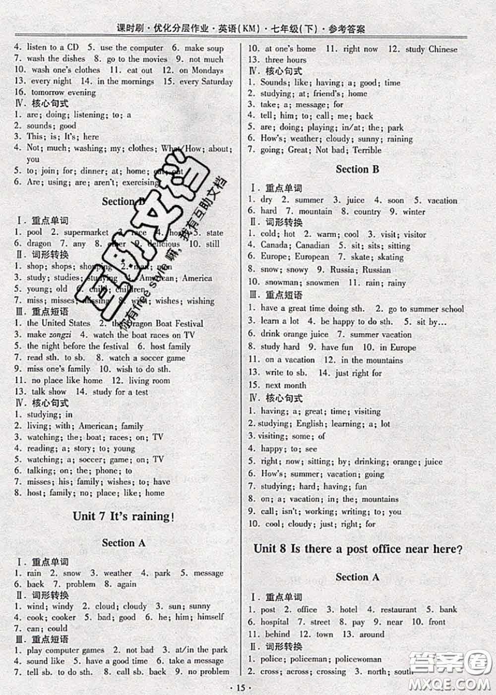 2020年課時刷優(yōu)化分層作業(yè)七年級英語下冊人教版答案