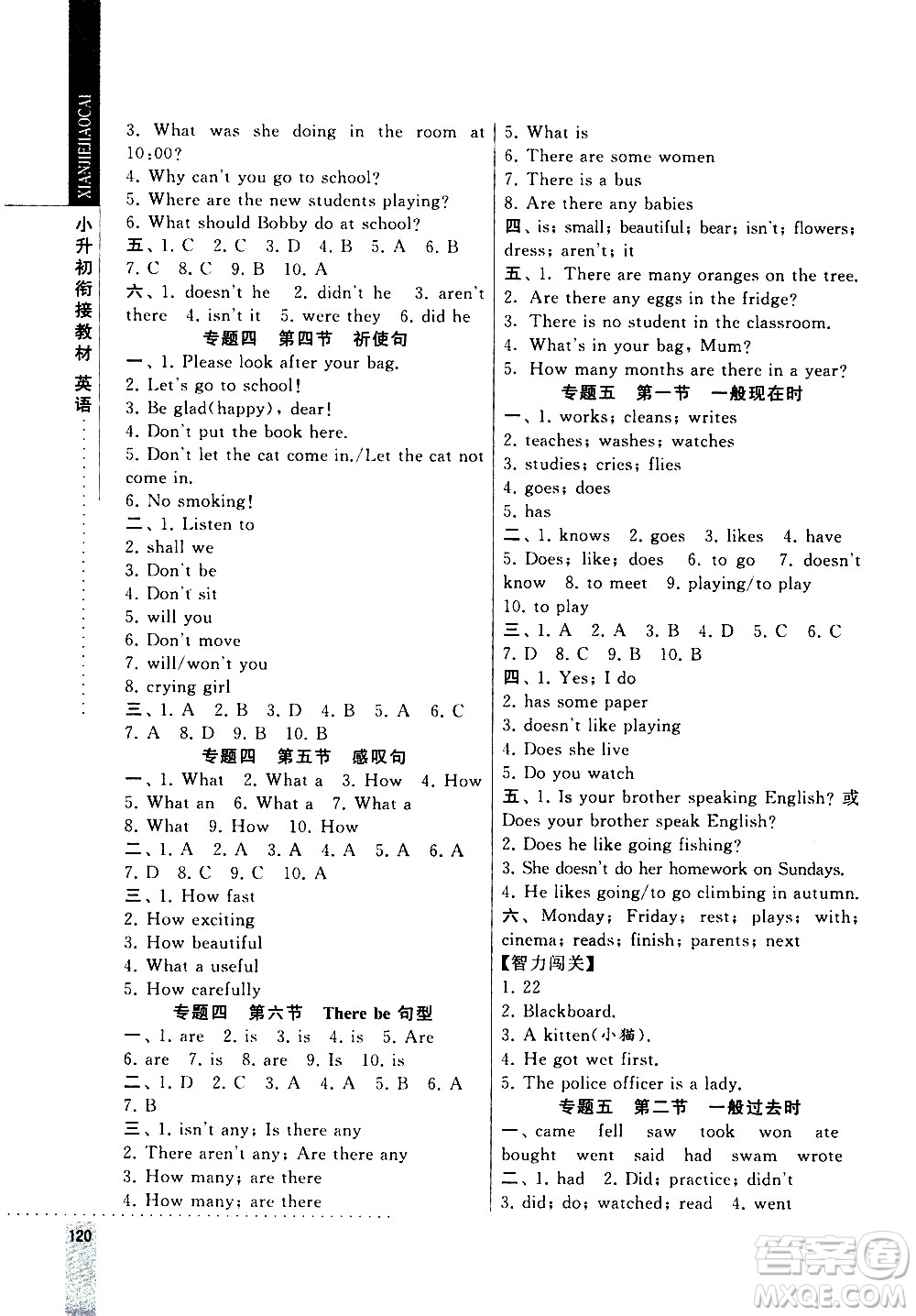 寧夏人民教育出版社2020年經(jīng)綸學典小升初銜接教材英語參考答案