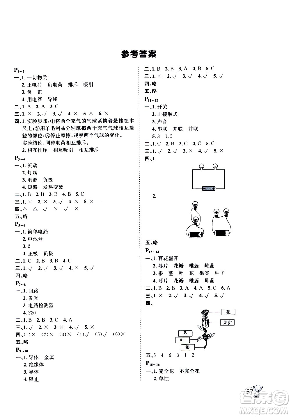 桂壯紅皮書2020年暑假天地科學(xué)四年級(jí)教科版參考答案