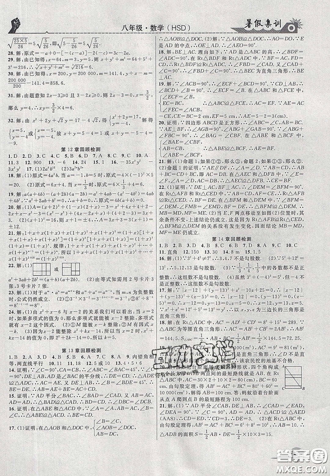 合肥工業(yè)大學出版社2020暑假集訓八年級數(shù)學華師大版答案