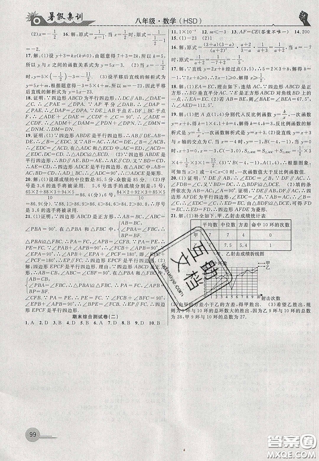 合肥工業(yè)大學出版社2020暑假集訓八年級數(shù)學華師大版答案