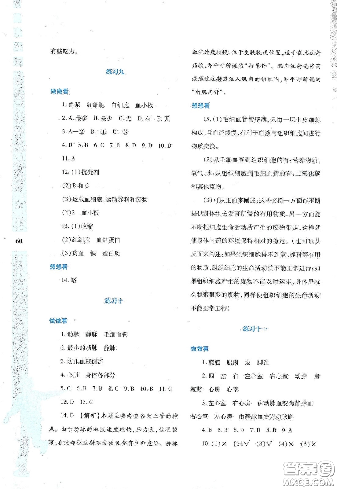 陜西人民教育出版社2020暑假作業(yè)與生活七年級生物學(xué)A版答案