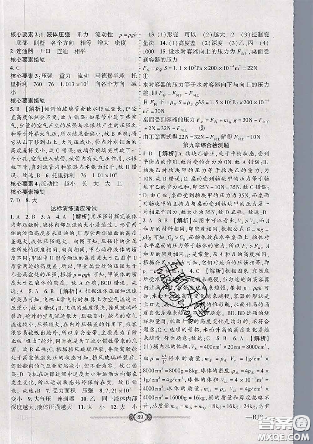 2020年金榜名卷必刷卷八年級(jí)物理下冊(cè)人教版答案