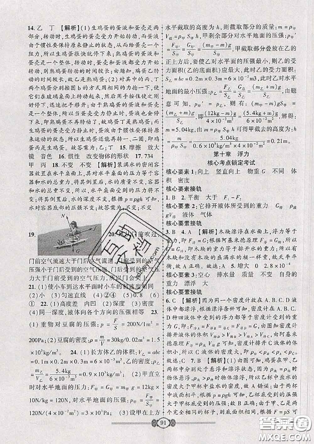 2020年金榜名卷必刷卷八年級(jí)物理下冊(cè)人教版答案