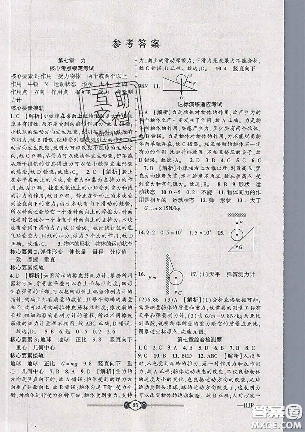 2020年金榜名卷必刷卷八年級(jí)物理下冊(cè)人教版答案